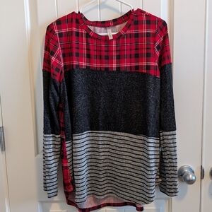 3 For $24 Celeste Red and Black Plaid Top